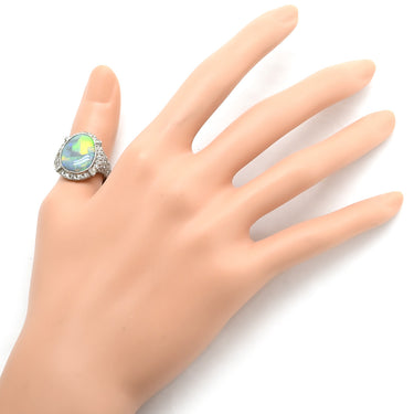 ノンブランド NON BRAND ブラックオパール 4.77ct ダイヤモンドリング プラチナシルバー Pt900 オパール ダイヤモンド リング 指輪 オーバルカボションカット 1石 1粒 マルチカラー 遊色 パヴェ 13号