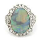 ノンブランド NON BRAND ブラックオパール 4.77ct ダイヤモンドリング プラチナシルバー Pt900 オパール ダイヤモンド リング 指輪 オーバルカボションカット 1石 1粒 マルチカラー 遊色 パヴェ 13号