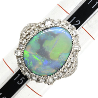 ノンブランド NON BRAND ブラックオパール 4.77ct ダイヤモンドリング プラチナシルバー Pt900 オパール ダイヤモンド リング 指輪 オーバルカボションカット 1石 1粒 マルチカラー 遊色 パヴェ 13号