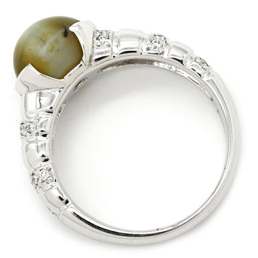 ノンブランド NON BRAND クリソベリル キャッツアイ ダイヤ リング プラチナシルバー Pt900 クリソベリルキャッツアイ ダイヤモンド リング 指輪 猫目石 4.229ctct PT ダイヤモンド オーバル 11号