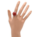 ノンブランド NON BRAND 珊瑚 26.12ct ダイヤリング プラチナシルバー Pt900 珊瑚 ダイヤモンド リング 指輪 赤 サンゴ 血赤 オーバルカボションカット ラージサイズ 15号