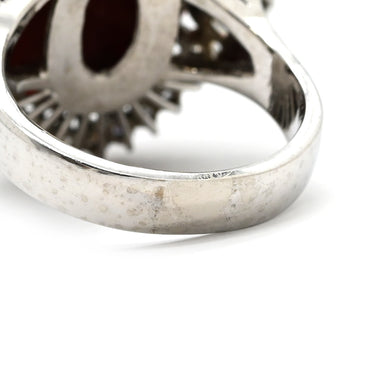 ノンブランド NON BRAND 珊瑚 26.12ct ダイヤリング プラチナシルバー Pt900 珊瑚 ダイヤモンド リング 指輪 赤 サンゴ 血赤 オーバルカボションカット ラージサイズ 15号