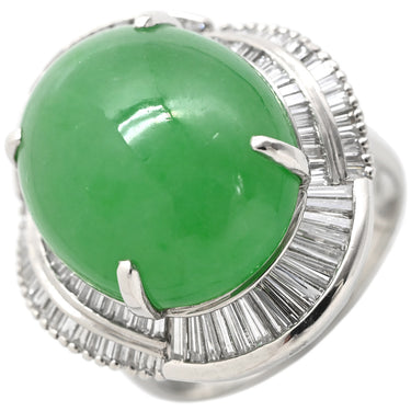 ノンブランド NON BRAND ヒスイ 12.07ct ダイヤモンド プラチナシルバー Pt900 ヒスイ ダイヤモンド リング 指輪 緑 グリーン 翡翠 ひすい ジェダイト オーバルカボションカット 11号