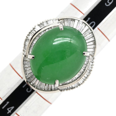 ノンブランド NON BRAND ヒスイ 12.07ct ダイヤモンド プラチナシルバー Pt900 ヒスイ ダイヤモンド リング 指輪 緑 グリーン 翡翠 ひすい ジェダイト オーバルカボションカット 11号