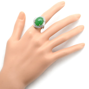 ノンブランド NON BRAND ヒスイ 12.07ct ダイヤモンド プラチナシルバー Pt900 ヒスイ ダイヤモンド リング 指輪 緑 グリーン 翡翠 ひすい ジェダイト オーバルカボションカット 11号