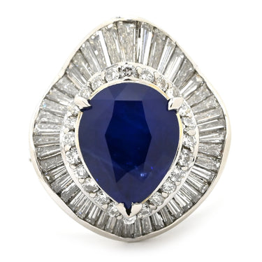 ノンブランド NON BRAND ブルーサファイア ダイヤ ブルー×プラチナシルバー Pt900 サファイア ダイヤモンド リング 指輪 5.60ct Pt900 プラチナム 青 ペアーシェイプカット パヴェ 14号