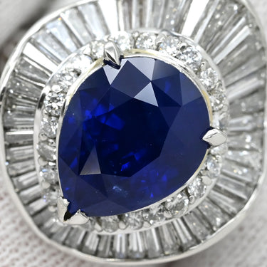 ノンブランド NON BRAND ブルーサファイア ダイヤ ブルー×プラチナシルバー Pt900 サファイア ダイヤモンド リング 指輪 5.60ct Pt900 プラチナム 青 ペアーシェイプカット パヴェ 14号