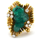 ノンブランド NON BRAND 合成エメラルド ダイヤモンド イエローゴールド K14YG ダイヤモンド 合成エメラルド リング 指輪 グリーン 緑 ラフカット デザインリング 14K 金性検査済 15号