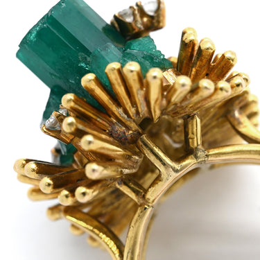 ノンブランド NON BRAND 合成エメラルド ダイヤモンド イエローゴールド K14YG ダイヤモンド 合成エメラルド リング 指輪 グリーン 緑 ラフカット デザインリング 14K 金性検査済 15号