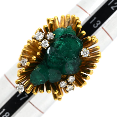 ノンブランド NON BRAND 合成エメラルド ダイヤモンド イエローゴールド K14YG ダイヤモンド 合成エメラルド リング 指輪 グリーン 緑 ラフカット デザインリング 14K 金性検査済 15号