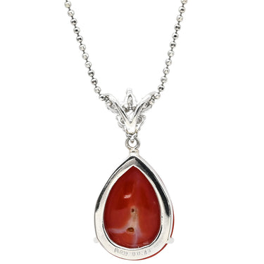 ノンブランド NON BRAND 珊瑚 サンゴ ダイヤ 0.43ct ペンダント レッドXプラチナシルバー Pt900 ダイヤモンド 珊瑚 Pt850(チェーン) ネックレス 赤 レッド 血赤 ミックスカボションカット ボールチェーン