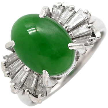 ノンブランド NON BRAND ヒスイ ダイヤモンド プラチナシルバー Pt900 ヒスイ ダイヤモンド リング 指輪 緑 グリーン 翡翠 ひすい ジェダイト Pm900 オーバルカット 11.5号