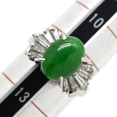 ノンブランド NON BRAND ヒスイ ダイヤモンド プラチナシルバー Pt900 ヒスイ ダイヤモンド リング 指輪 緑 グリーン 翡翠 ひすい ジェダイト Pm900 オーバルカット 11.5号