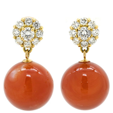 ノンブランド NON BRAND 珊瑚 サンゴ ダイヤピアス イエローゴールド K18YG 珊瑚 ダイヤモンド ピアス 1P 1粒さんご