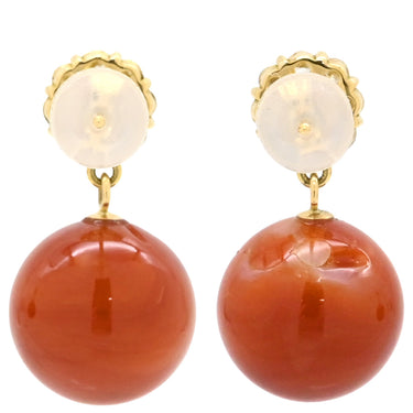 ノンブランド NON BRAND 珊瑚 サンゴ ダイヤピアス イエローゴールド K18YG 珊瑚 ダイヤモンド ピアス 1P 1粒さんご