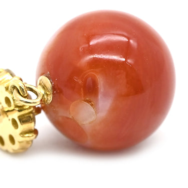 ノンブランド NON BRAND 珊瑚 サンゴ ダイヤピアス イエローゴールド K18YG 珊瑚 ダイヤモンド ピアス 1P 1粒さんご