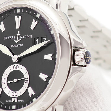 腕時計 ユリスナルダン ULYSSE NARDIN デュアルタイム 42mm 243-55 自動巻き メンズ OH済 ビッグデイト ブラック スモールセコンド