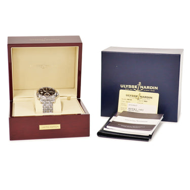 腕時計 ユリスナルダン ULYSSE NARDIN デュアルタイム 42mm 243-55 自動巻き メンズ OH済 ビッグデイト ブラック スモールセコンド