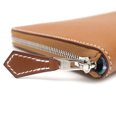エルメス HERMES アザップロング シルクイン ゴールド ヴォーエプソン 長財布 シルバー金具 新品 未使用 茶 ラウンドファスナー