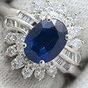 ノンブランド NON BRAND サファイア ダイヤ ブルー×プラチナシルバー Pt900 サファイア ダイヤモンド リング 指輪 1.68ct Pt900 プラチナム ブルー 青 メレ パヴェダイヤ 花モチーフ 9.5号