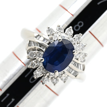 ノンブランド NON BRAND サファイア ダイヤ ブルー×プラチナシルバー Pt900 サファイア ダイヤモンド リング 指輪 1.68ct Pt900 プラチナム ブルー 青 メレ パヴェダイヤ 花モチーフ 9.5号