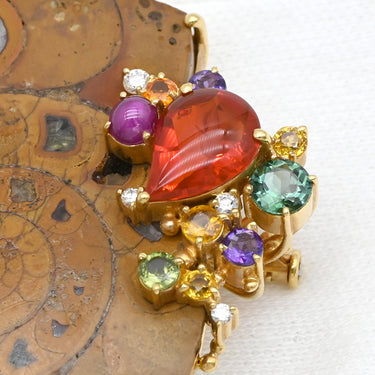 ノンブランド NON BRAND アンモナイト マルチストーン イエローゴールド K18YG アンモナイト　 マルチストーン ブローチ オパール トルマリン サファイア ルビー ガーネット アメシスト ダイヤモンド 750YG