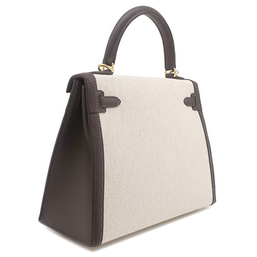 エルメス HERMES ケリー25 外縫い エコルセ×エクリュ トワルアッシュ ヴォースイフト 2WAYバッグ ゴールド金具 新品 未使用 ショルダー ハンドバッグ トワルH