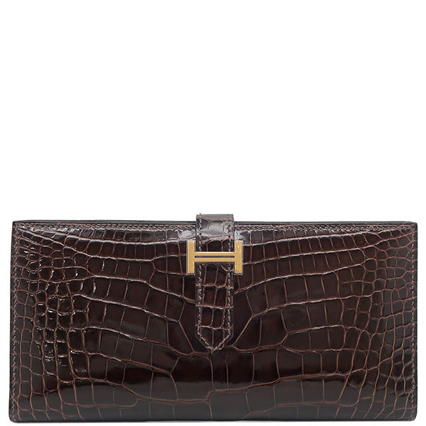 【超極美品】エルメス アリゲーター ベアン スフレ 二つ折り長財布 ゴールド金具 HERMES - エルメス ベアン スフレ タッチ 二つ折り長財布 ヴォー