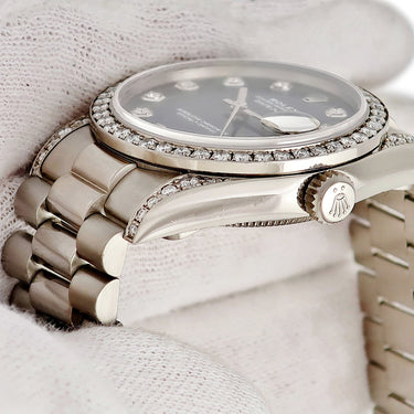 腕時計 ロレックス ROLEX デイトジャスト 31 68159G E番 自動巻き レディース E番 K18WG無垢 純正ダイヤ 3連 プレジデントブレス