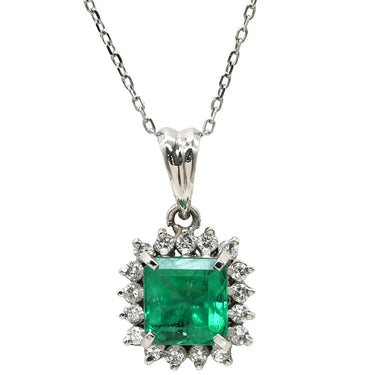 ノンブランド NON BRAND エメラルド ダイヤ プラチナシルバー Pt900 エメラルド ダイヤモンド Pt850(チェーン) ネックレス ダイヤモンド グリーン 緑 エメラルドカット