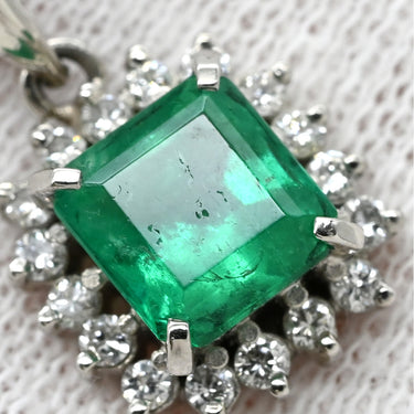 ノンブランド NON BRAND エメラルド ダイヤ プラチナシルバー Pt900 エメラルド ダイヤモンド Pt850(チェーン) ネックレス ダイヤモンド グリーン 緑 エメラルドカット