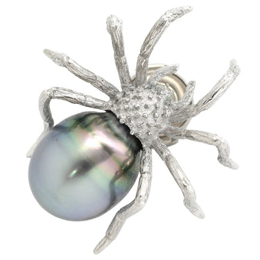 ノンブランド NON BRAND 黒蝶パール 12.9mm 蜘蛛モチーフ ピンブローチ ホワイトゴールド K18WG 黒蝶パール ブローチ クモ くも 黒真珠 バロックパール シルバー 18K 750WG 18金