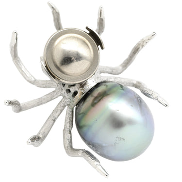 ノンブランド NON BRAND 黒蝶パール 12.9mm 蜘蛛モチーフ ピンブローチ ホワイトゴールド K18WG 黒蝶パール ブローチ クモ くも 黒真珠 バロックパール シルバー 18K 750WG 18金