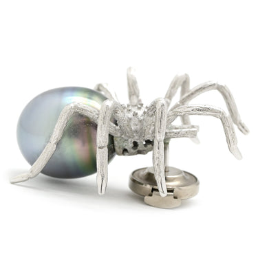 ノンブランド NON BRAND 黒蝶パール 12.9mm 蜘蛛モチーフ ピンブローチ ホワイトゴールド K18WG 黒蝶パール ブローチ クモ くも 黒真珠 バロックパール シルバー 18K 750WG 18金