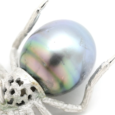 ノンブランド NON BRAND 黒蝶パール 12.9mm 蜘蛛モチーフ ピンブローチ ホワイトゴールド K18WG 黒蝶パール ブローチ クモ くも 黒真珠 バロックパール シルバー 18K 750WG 18金