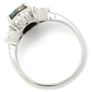 ノンブランド NON BRAND ブラックオパール 1.3ct ダイヤリング プラチナシルバー Pt900 オパール ダイヤモンド リング 指輪 オーバルカボションカット 1石 1粒 マルチカラー 遊色 13.5号