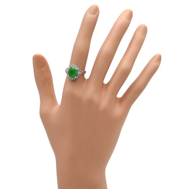 ノンブランド NON BRAND ヒスイ 2.42ct ダイヤ 0.47ct グリーン×プラチナシルバー Pt900 ヒスイ ダイヤモンド リング 指輪 緑 グリーン 翡翠 ひすい ジェダイト カボション 11号