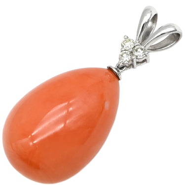 ノンブランド NON BRAND 珊瑚 ダイヤ プラチナシルバー Pt900 珊瑚 ダイヤモンド ペンダントトップ ピンク サンゴ ネックレストップ