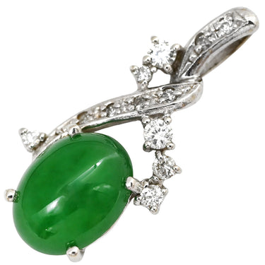 ノンブランド NON BRAND ヒスイ 2.0ct ダイヤ ホワイトゴールド K18WG ヒスイ ダイヤモンド ペンダントトップ 翡翠 ジェダイド 緑 オーバルカボションカット 18K 18金 ネックレストップ