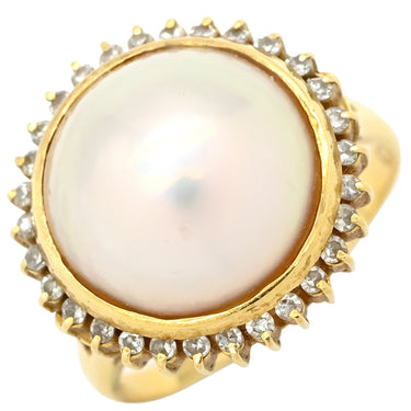 ノンブランド NON BRAND パールホワイト×イエローゴールド K18YG パール ダイヤモンド リング 指輪 1P 1粒 マベパール 真珠 ダイヤ ハーフパール 18K 18金 YG ダイヤモンド 10.5号