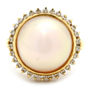 ノンブランド NON BRAND パールホワイト×イエローゴールド K18YG パール ダイヤモンド リング 指輪 1P 1粒 マベパール 真珠 ダイヤ ハーフパール 18K 18金 YG ダイヤモンド 10.5号