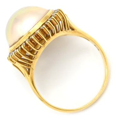 ノンブランド NON BRAND パールホワイト×イエローゴールド K18YG パール ダイヤモンド リング 指輪 1P 1粒 マベパール 真珠 ダイヤ ハーフパール 18K 18金 YG ダイヤモンド 10.5号