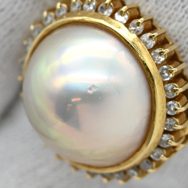 ノンブランド NON BRAND パールホワイト×イエローゴールド K18YG パール ダイヤモンド リング 指輪 1P 1粒 マベパール 真珠 ダイヤ ハーフパール 18K 18金 YG ダイヤモンド 10.5号