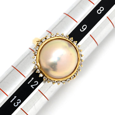 ノンブランド NON BRAND パールホワイト×イエローゴールド K18YG パール ダイヤモンド リング 指輪 1P 1粒 マベパール 真珠 ダイヤ ハーフパール 18K 18金 YG ダイヤモンド 10.5号