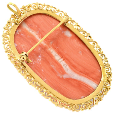 ノンブランド NON BRAND サンゴ カメオ イエローゴールド K18YG 珊瑚 ブローチ ピンク 彫刻 珊瑚 ペンダントトップ