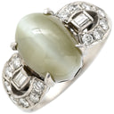 ノンブランド NON BRAND クリソベリルキャッツアイ ダイヤ オリーブグリーン×プラチナシルバー Pt ダイヤモンド クリソベリルキャッツアイ リング 指輪 Pt プラチナム 緑 オリーブグリーン オーバル パヴェ バゲットカット 天然石 11号