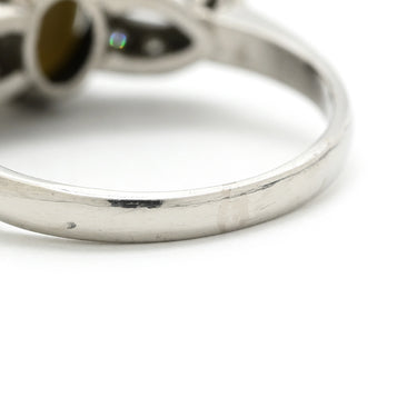 ノンブランド NON BRAND クリソベリルキャッツアイ ダイヤ オリーブグリーン×プラチナシルバー Pt ダイヤモンド クリソベリルキャッツアイ リング 指輪 Pt プラチナム 緑 オリーブグリーン オーバル パヴェ バゲットカット 天然石 11号