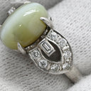 ノンブランド NON BRAND クリソベリルキャッツアイ ダイヤ オリーブグリーン×プラチナシルバー Pt ダイヤモンド クリソベリルキャッツアイ リング 指輪 Pt プラチナム 緑 オリーブグリーン オーバル パヴェ バゲットカット 天然石 11号