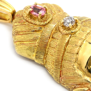 ノンブランド NON BRAND パパラチアサファイア 0.235ct ダイヤ 0.13ct イエローゴールド K18YG ダイヤモンド パパラチアサファイア ペンダントトップ K18 大仏 ブッダ 仏頭 坂元亜郎 ハンドメイド