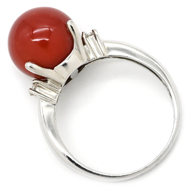 ノンブランド NON BRAND 珊瑚 ダイヤリング プラチナシルバー Pt900 ダイヤモンド 珊瑚 リング 指輪 赤 サンゴ 10.8mm プラチナム PT900 ダイヤモンド ラウンドシェイプ 13号